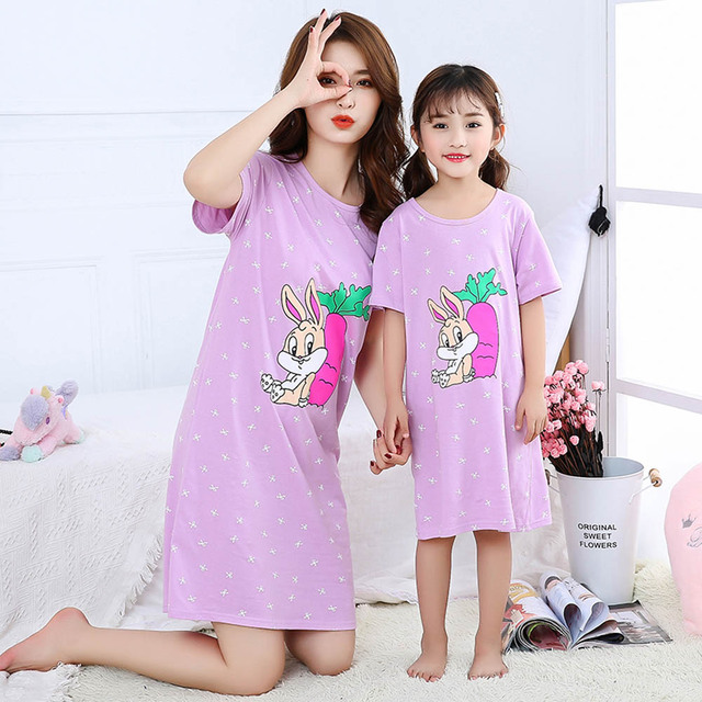 Piżama letnia dla mamy i córki - bawełniana sukienka nocna z krótkim rękawem - pasujące ubrania dla rodziców i dzieci - Wianko - 20