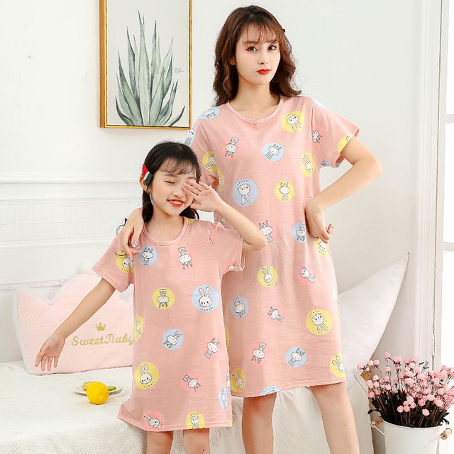 Piżama letnia dla mamy i córki - bawełniana sukienka nocna z krótkim rękawem - pasujące ubrania dla rodziców i dzieci - Wianko - 14