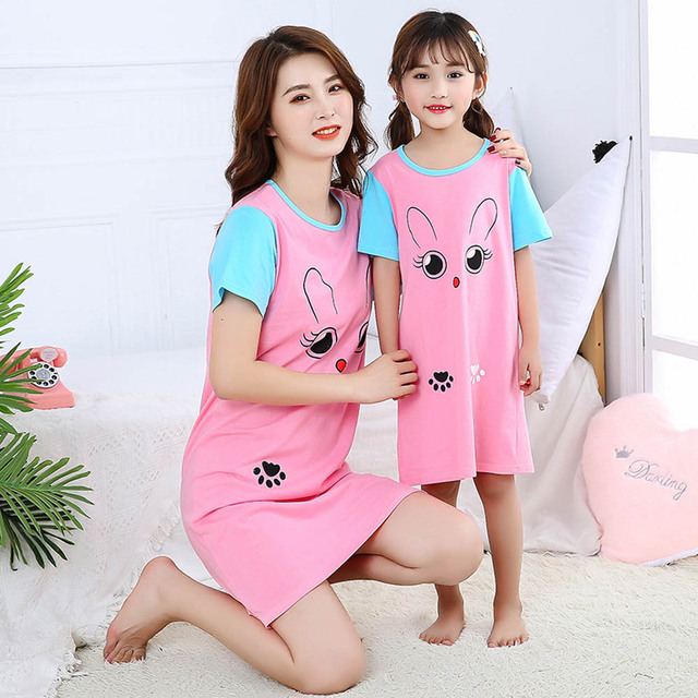 Piżama letnia dla mamy i córki - bawełniana sukienka nocna z krótkim rękawem - pasujące ubrania dla rodziców i dzieci - Wianko - 9