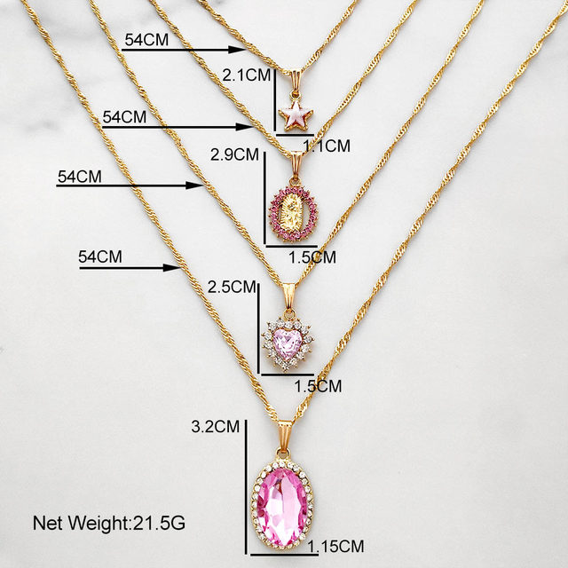 Wisiorek serce Flatfoosie wielowarstwowy, różowy, z kryształami - modna biżuteria dla kobiet - Wianko - 1