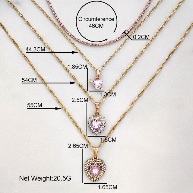 Wisiorek serce Flatfoosie wielowarstwowy, różowy, z kryształami - modna biżuteria dla kobiet - Wianko - 10