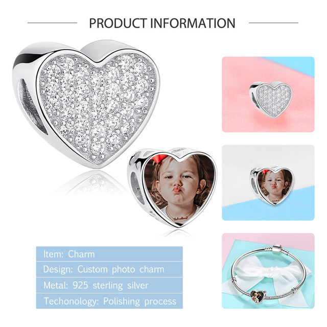 ELESHE Personalizowane koraliki serce z kryształami 925 srebro - wieczna miłość - Wianko - 3