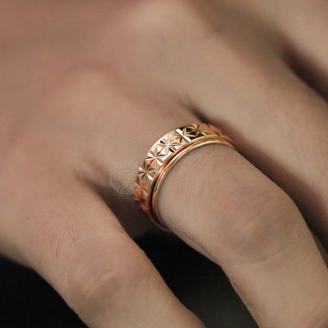 Pierścień Spinner z różowego złota wypełniony 6mm, rzeźbiony, dla kobiet i dziewcząt - biżuteria ślubna, urodzinowy prezent - Wianko - 9