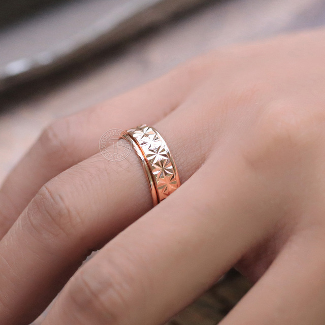 Pierścień Spinner z różowego złota wypełniony 6mm, rzeźbiony, dla kobiet i dziewcząt - biżuteria ślubna, urodzinowy prezent - Wianko - 11