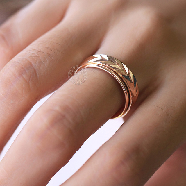 Pierścień Spinner z różowego złota wypełniony 6mm, rzeźbiony, dla kobiet i dziewcząt - biżuteria ślubna, urodzinowy prezent - Wianko - 17
