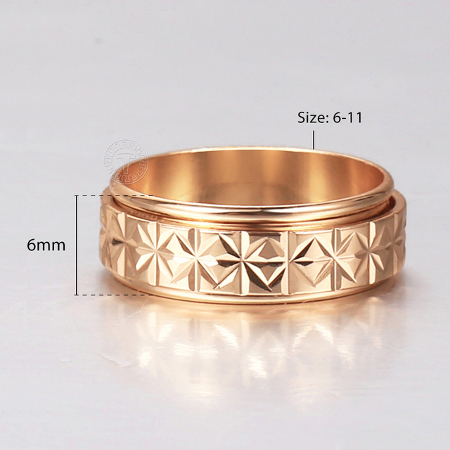 Pierścień Spinner z różowego złota wypełniony 6mm, rzeźbiony, dla kobiet i dziewcząt - biżuteria ślubna, urodzinowy prezent - Wianko - 3