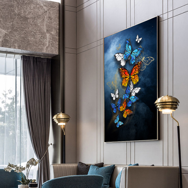 Luksusowy obraz malarstwa artystycznego - Złoty motyl - Plakat i druk na płótnie - Wystrój domu - Wianko - 6