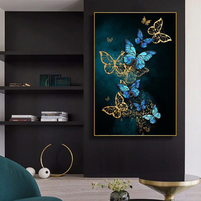 Luksusowy obraz malarstwa artystycznego - Złoty motyl - Plakat i druk na płótnie - Wystrój domu - Wianko - 5
