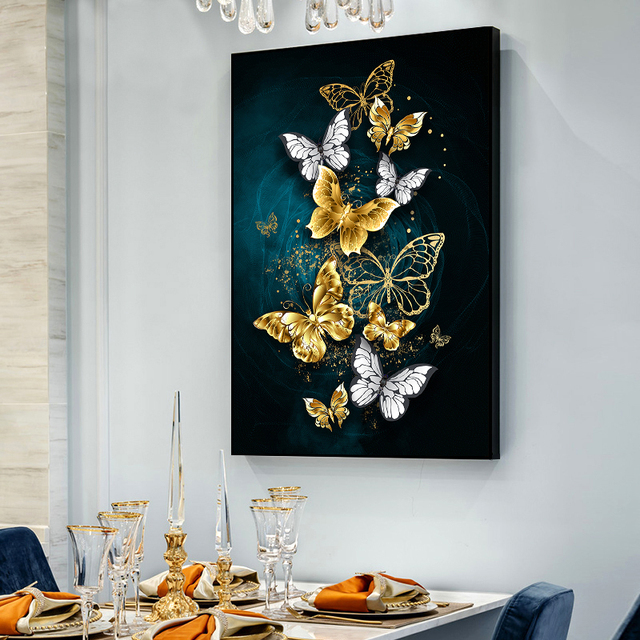 Luksusowy obraz malarstwa artystycznego - Złoty motyl - Plakat i druk na płótnie - Wystrój domu - Wianko - 4