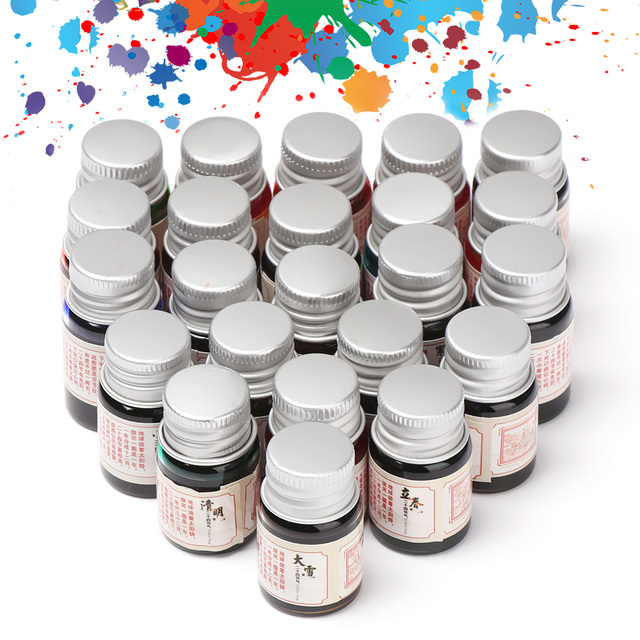 Portfelowe 24-kolorowe farby akwarelowe w butelkach 5 ml z brokatem kaligrafii do wiecznego pióra - Wianko - 14