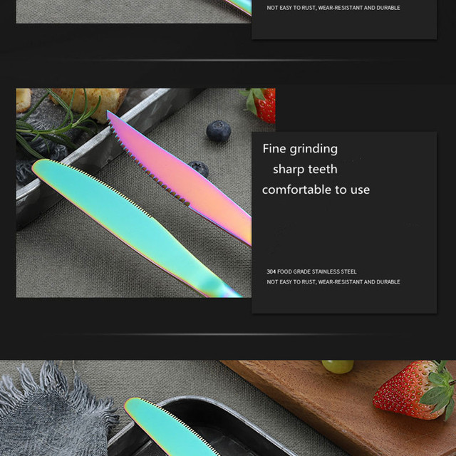 Kompletny zestaw stołowy Rainbow ze stali nierdzewnej - łyżka, nóż, widelec, zastawa stołowa - Wianko - 13