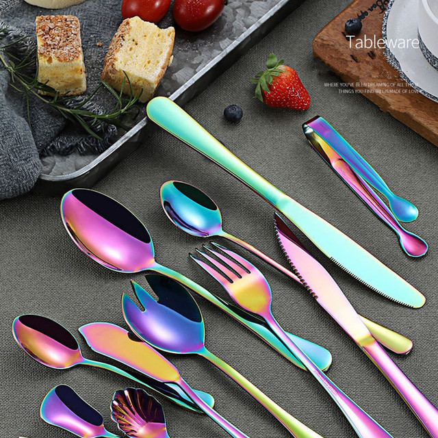 Kompletny zestaw stołowy Rainbow ze stali nierdzewnej - łyżka, nóż, widelec, zastawa stołowa - Wianko - 6