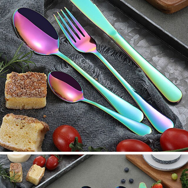 Kompletny zestaw stołowy Rainbow ze stali nierdzewnej - łyżka, nóż, widelec, zastawa stołowa - Wianko - 14