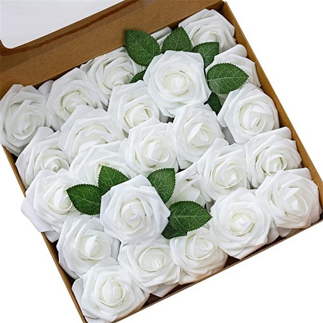 25 sztuk pianka PE główki kwiatów róży z łodygi i liści - DIY kwietna ściana na wesele i dekoracja - sztuczne kwiaty róże wieniec - Wianko - 5