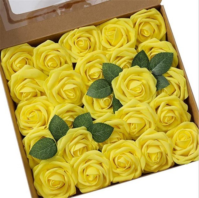 25 sztuk pianka PE główki kwiatów róży z łodygi i liści - DIY kwietna ściana na wesele i dekoracja - sztuczne kwiaty róże wieniec - Wianko - 7
