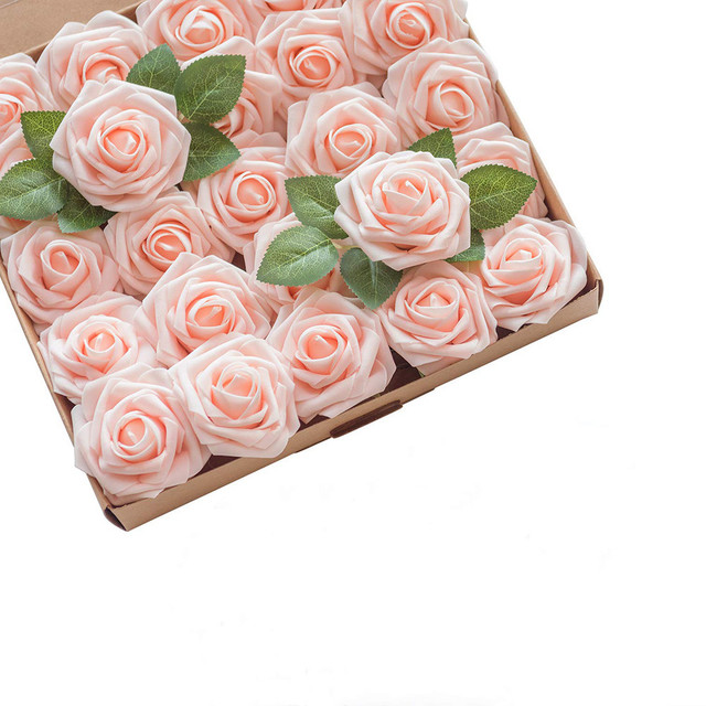 25 sztuk pianka PE główki kwiatów róży z łodygi i liści - DIY kwietna ściana na wesele i dekoracja - sztuczne kwiaty róże wieniec - Wianko - 2