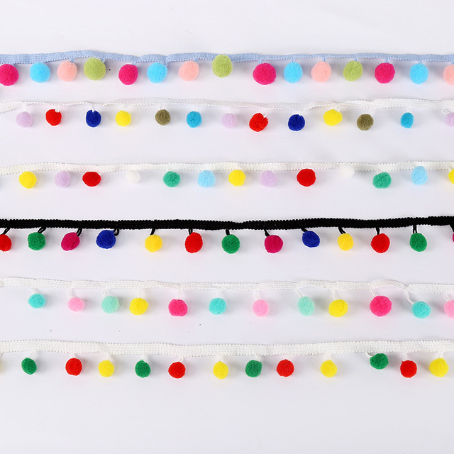 Kolorowa koronka Pom Pom Fluff - 2 jardy, piłka wstążka perła, akcesoria rękodzieła DIY - Wianko - 3