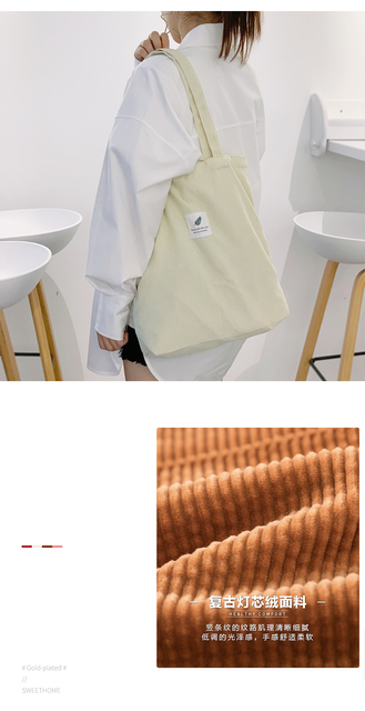 Wysokiej jakości torba na zakupy MABULA wykonana z grubej bawełny sztruksowej o stylu Casual dla kobiet - Wianko - 9