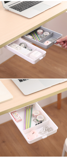 Szuflada samoprzylepna z ukrytym schowkiem pod biurkiem - organizator biurowy na materiały piśmiennicze - Wianko - 4