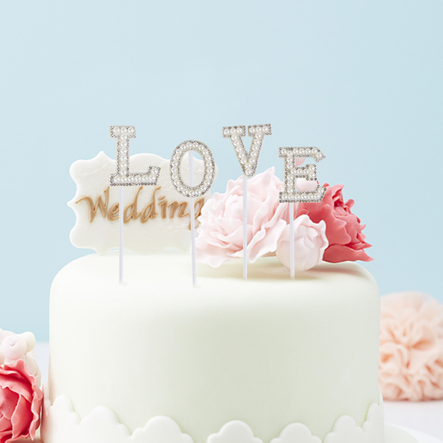Zestaw 4 brokatowych wzorów Rhinestone w kształcie miłości dla dzieci do dekoracji tortu - BABY Shower, różowo-niebieskie dekoracje tortu na ślub, urodziny i inne okazje - Wianko - 14