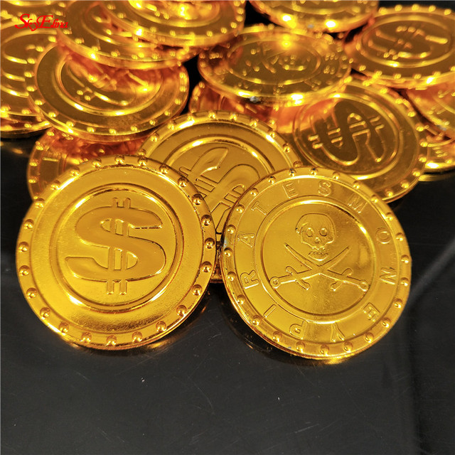 Złote monety z tworzywa sztucznego - zestaw 50/100 szt. w stylu Vintage, świetne jako fałszywe skarby na imprezy tematyczne - Wianko - 6