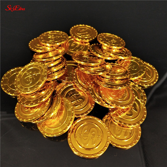 Złote monety z tworzywa sztucznego - zestaw 50/100 szt. w stylu Vintage, świetne jako fałszywe skarby na imprezy tematyczne - Wianko - 3