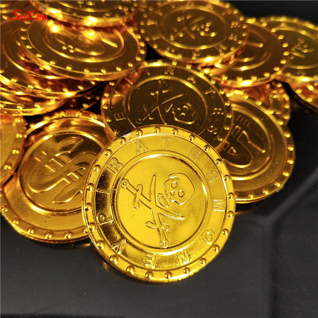 Złote monety z tworzywa sztucznego - zestaw 50/100 szt. w stylu Vintage, świetne jako fałszywe skarby na imprezy tematyczne - Wianko - 5