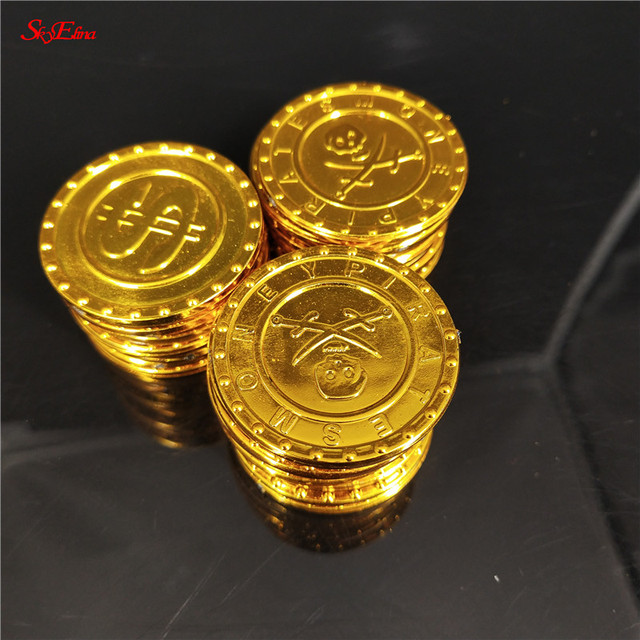 Złote monety z tworzywa sztucznego - zestaw 50/100 szt. w stylu Vintage, świetne jako fałszywe skarby na imprezy tematyczne - Wianko - 8
