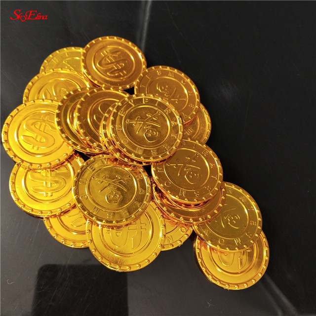 Złote monety z tworzywa sztucznego - zestaw 50/100 szt. w stylu Vintage, świetne jako fałszywe skarby na imprezy tematyczne - Wianko - 4