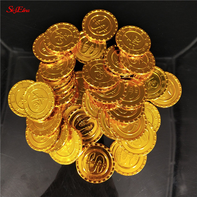 Złote monety z tworzywa sztucznego - zestaw 50/100 szt. w stylu Vintage, świetne jako fałszywe skarby na imprezy tematyczne - Wianko - 2