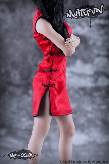 Figurka kobieca w stroju qipao, skala 1/6, czarno-czerwono-biała - Wianko - 4
