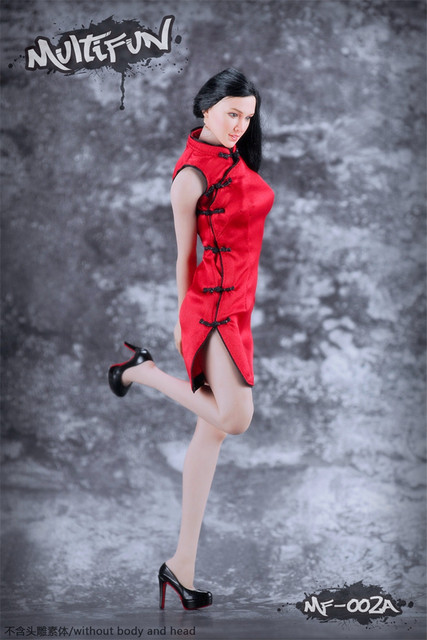 Figurka kobieca w stroju qipao, skala 1/6, czarno-czerwono-biała - Wianko - 2