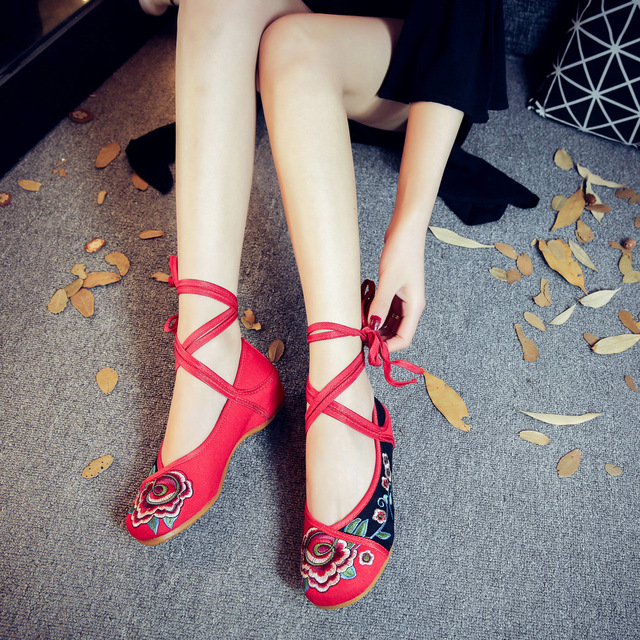 Retro damskie buty typu flats - Veowalk wygodne baletki z bawełnianej tkaniny i chińskim haftem - Wianko - 3