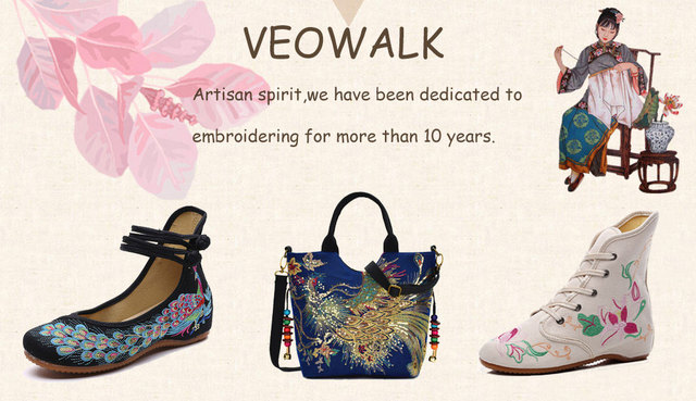 Retro damskie buty typu flats - Veowalk wygodne baletki z bawełnianej tkaniny i chińskim haftem - Wianko - 11