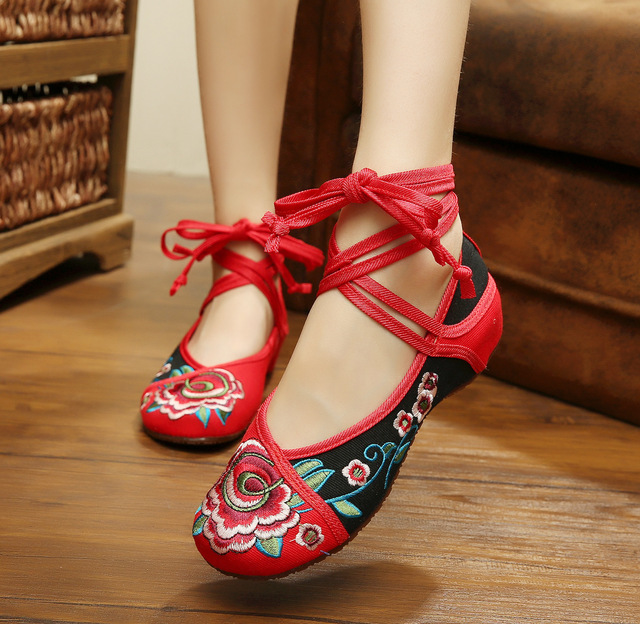 Retro damskie buty typu flats - Veowalk wygodne baletki z bawełnianej tkaniny i chińskim haftem - Wianko - 8