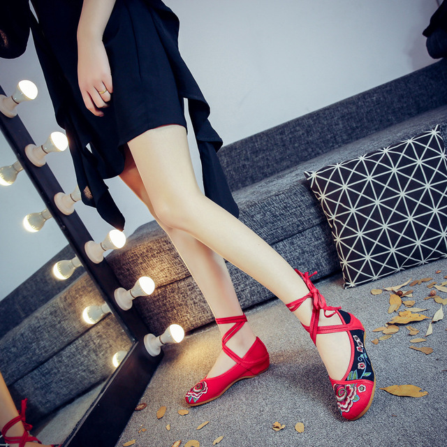 Retro damskie buty typu flats - Veowalk wygodne baletki z bawełnianej tkaniny i chińskim haftem - Wianko - 4