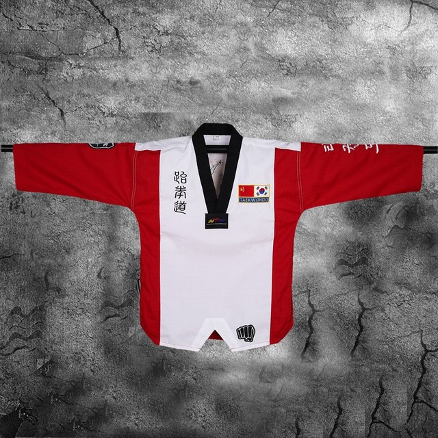 Dobok Taekwondo V-neck, czarny, uniwersalny dla dorosłych, dzieci, nastolatków, TKD Poomsae, czerwony, niebieski - Wianko - 6