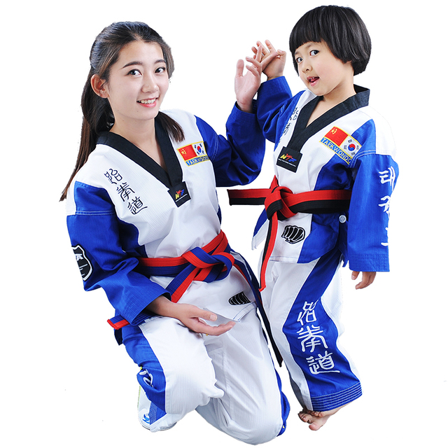 Dobok Taekwondo V-neck, czarny, uniwersalny dla dorosłych, dzieci, nastolatków, TKD Poomsae, czerwony, niebieski - Wianko - 2