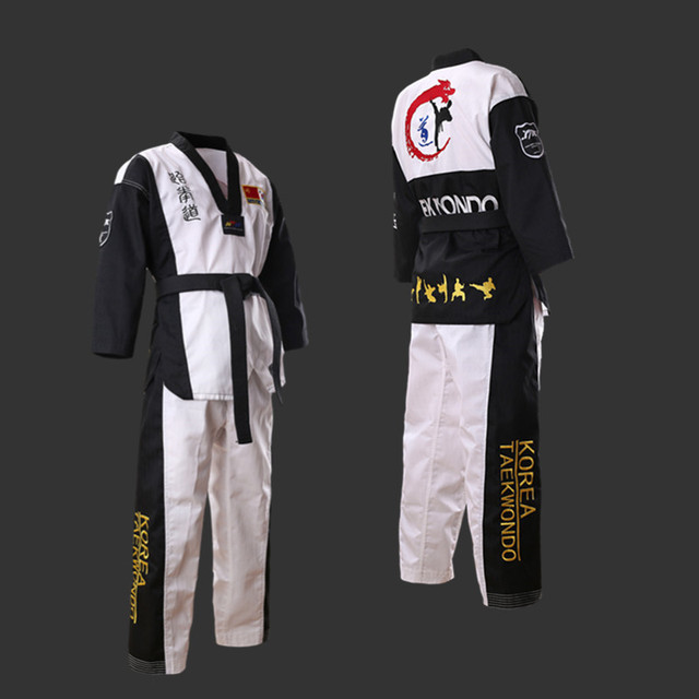 Dobok Taekwondo V-neck, czarny, uniwersalny dla dorosłych, dzieci, nastolatków, TKD Poomsae, czerwony, niebieski - Wianko - 8