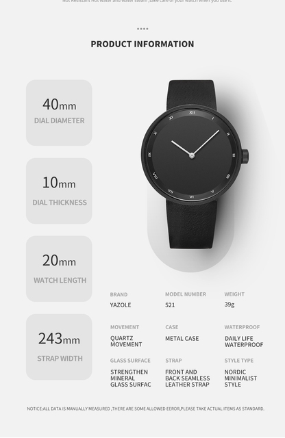 Zegarek męski YAZOLE - nowoczesny, prosty, kwarcowy, skórzany, wodoodporny - Reloj Hombre 2021 - Wianko - 5