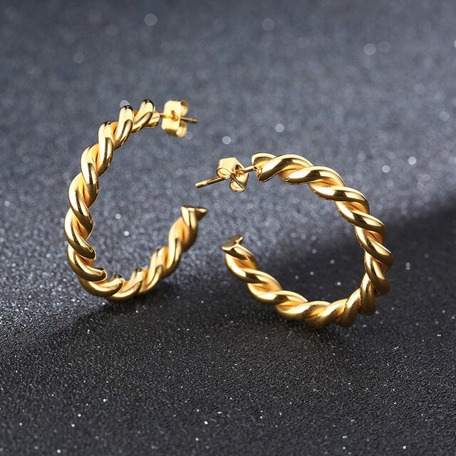 Kolczyki Boho Chic Gold Vermeil w kształcie skręconych obręczy dla kobiet - Wianko - 20