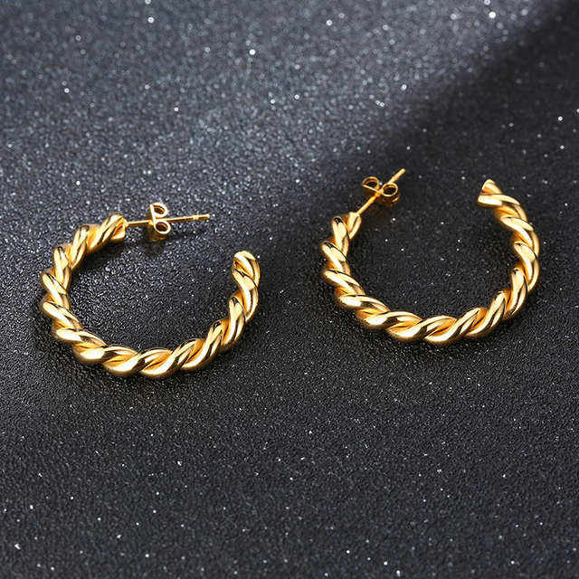 Kolczyki Boho Chic Gold Vermeil w kształcie skręconych obręczy dla kobiet - Wianko - 21