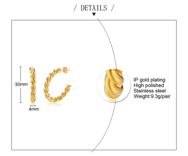 Kolczyki Boho Chic Gold Vermeil w kształcie skręconych obręczy dla kobiet - Wianko - 18