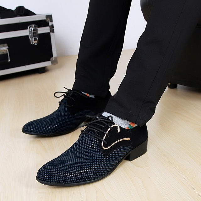 Męskie oryginalne skórzane buty ze spiczastym noskiem do tańca - model Plaid, kolor czarny - Wianko - 5