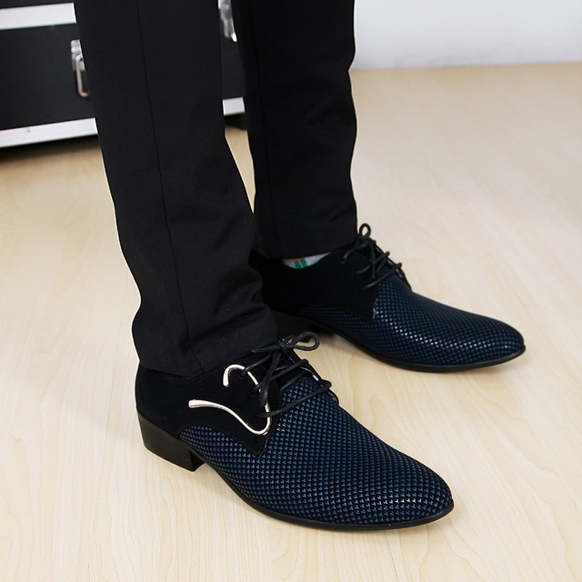 Męskie oryginalne skórzane buty ze spiczastym noskiem do tańca - model Plaid, kolor czarny - Wianko - 7