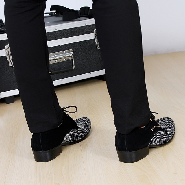 Męskie oryginalne skórzane buty ze spiczastym noskiem do tańca - model Plaid, kolor czarny - Wianko - 11