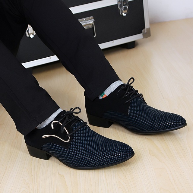 Męskie oryginalne skórzane buty ze spiczastym noskiem do tańca - model Plaid, kolor czarny - Wianko - 4
