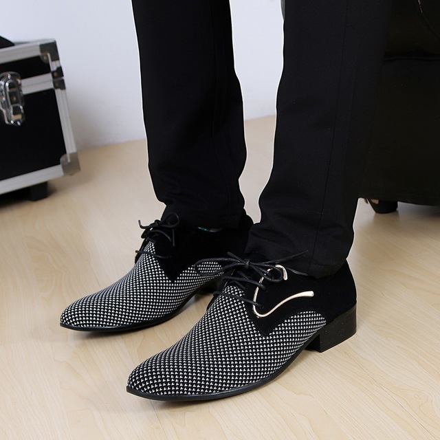 Męskie oryginalne skórzane buty ze spiczastym noskiem do tańca - model Plaid, kolor czarny - Wianko - 12