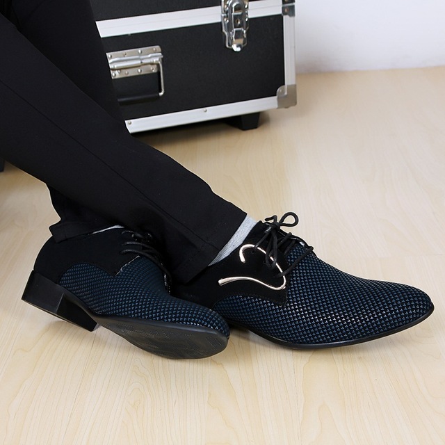 Męskie oryginalne skórzane buty ze spiczastym noskiem do tańca - model Plaid, kolor czarny - Wianko - 6