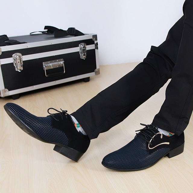 Męskie oryginalne skórzane buty ze spiczastym noskiem do tańca - model Plaid, kolor czarny - Wianko - 10